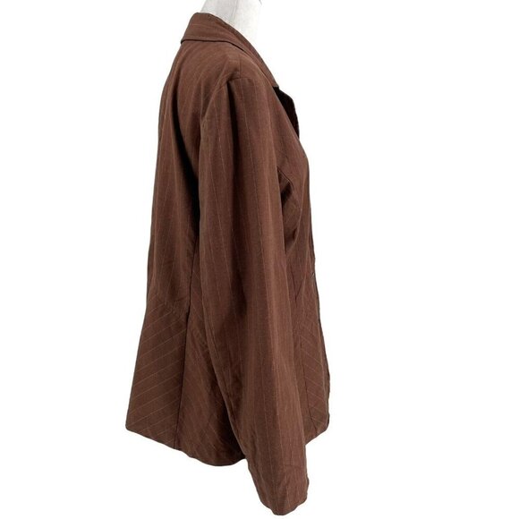 J. Jill Linen Blend Pinstripe Blazer Jacket Neutral Brown Lagenlook  size 14 - Picture 3 of 6